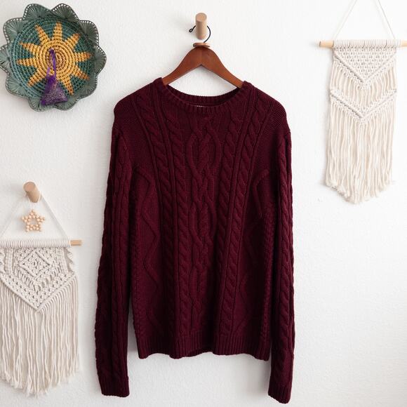 Burgundy Cable Knit Sweater ASOS Design Size Small - Picture 2 of 7